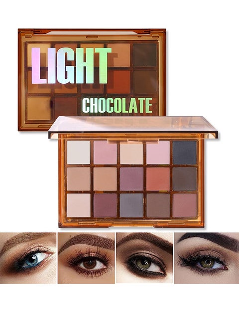 15 Colors Eyeshadow Palette, Matte Glitter Blue Eyeshadow Palette, Highly Pigmented Makeup Palette Long Lasting, Shimmer Eyeshadow Pallet Easy To Blend, Colorful Eyeshadow Palette (Light Chocolate)