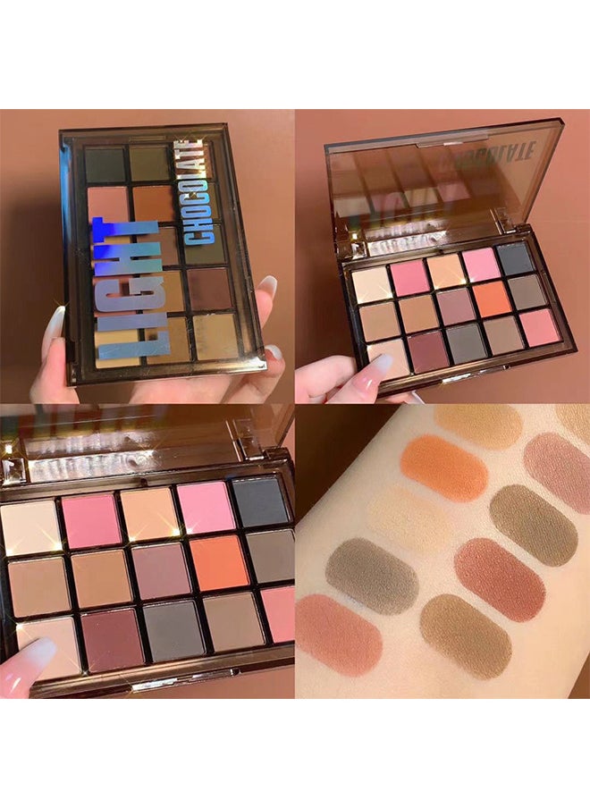 Yabaolian - 15 Colors Eyeshadow Palette, Matte Glitter Blue Eyeshadow Palette, Highly Pigmented Makeup Palette Long Lasting, Shimmer Eyeshadow Pallet Easy To Blend, Colorful Eyeshadow Palette (Light Chocolate) - Image 1