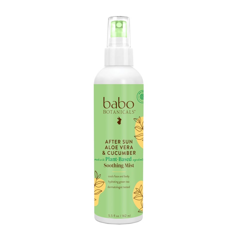 Babo Botanicals After Sun Soothing Mist - Aloe Vera & Cucumber - For Face, Body & Sensitive Skin - Non-Aerosol - No-touch application - EWG Verified - Alcohol-Free - Scented with cucumber extract