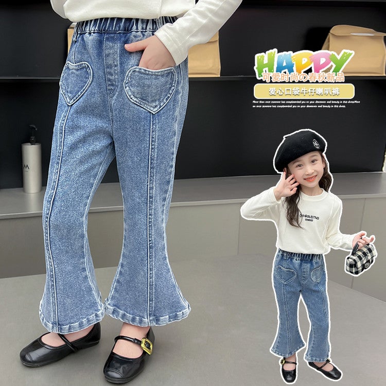 Girls' Jeans Love Pocket Denim Flared Pants Stylish Fashion Denim Flared Pants - Image 5