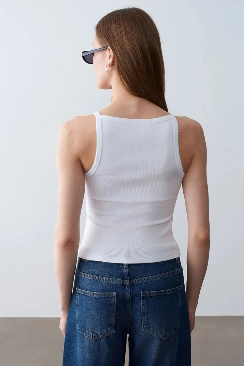 Dilvin White DILVIN Ribbed Cotton Halterneck Blouse for Women | Best Price UAE
