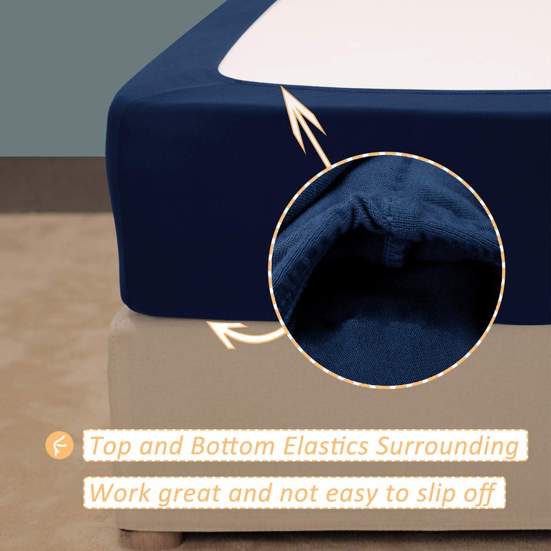 Mrs Awesome Stretch Jersey Box Spring Cover Wrap Around  Bed Skirt Alternative  Ultra Soft & Wrinkle Resistant  King/Cal King  Navy  - Image 3