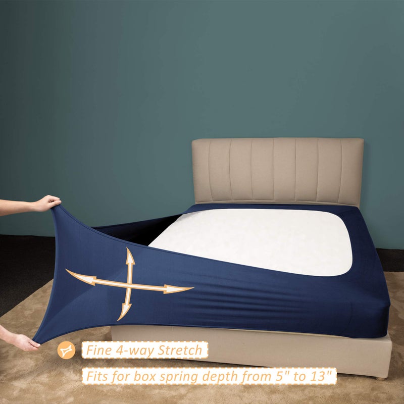 Mrs Awesome Stretch Jersey Box Spring Cover Wrap Around  Bed Skirt Alternative  Ultra Soft & Wrinkle Resistant  King/Cal King  Navy  - Image 4