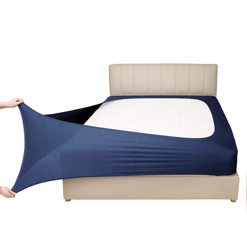 Mrs Awesome Stretch Jersey Box Spring Cover Wrap Around  Bed Skirt Alternative  Ultra Soft & Wrinkle Resistant  King/Cal King  Navy  - Image 1