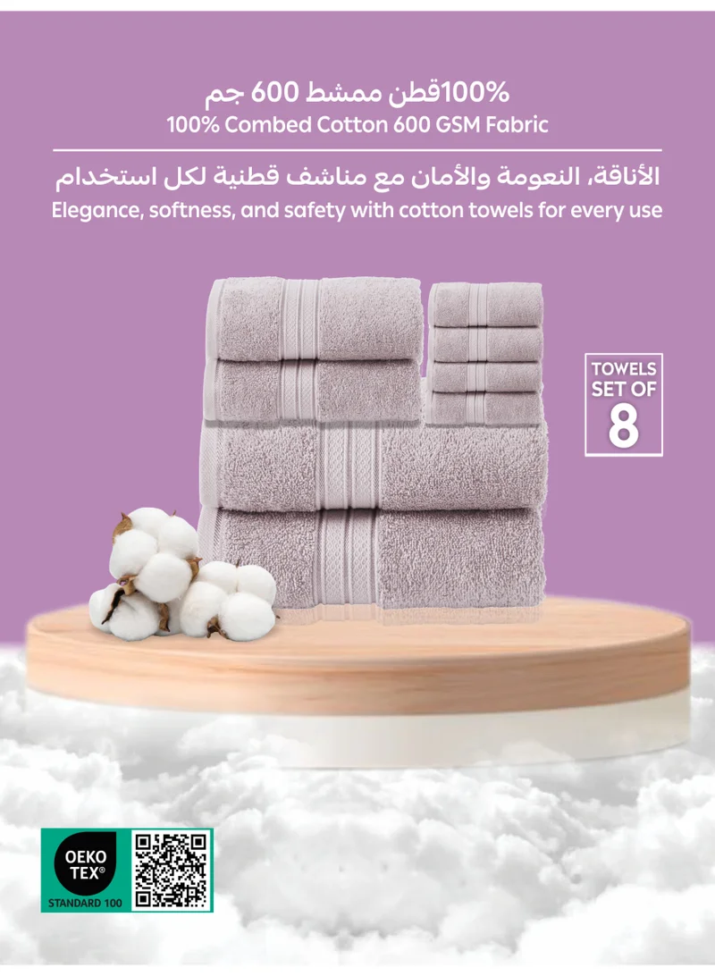 Donetella 8 Pcs Premium Towel Set - 2 Bath Towels, 2 Hand Towels & 4 Washcloths | 100% Combed Cotton 600 GSM | Quick Dry, Ultra-Absorbent, Thick & Plush | Ideal for Bath, Spa, Gym, Hotel & Everyday Luxury