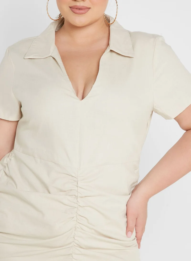 Public Desire Curve Collar Detailed Mini Dress