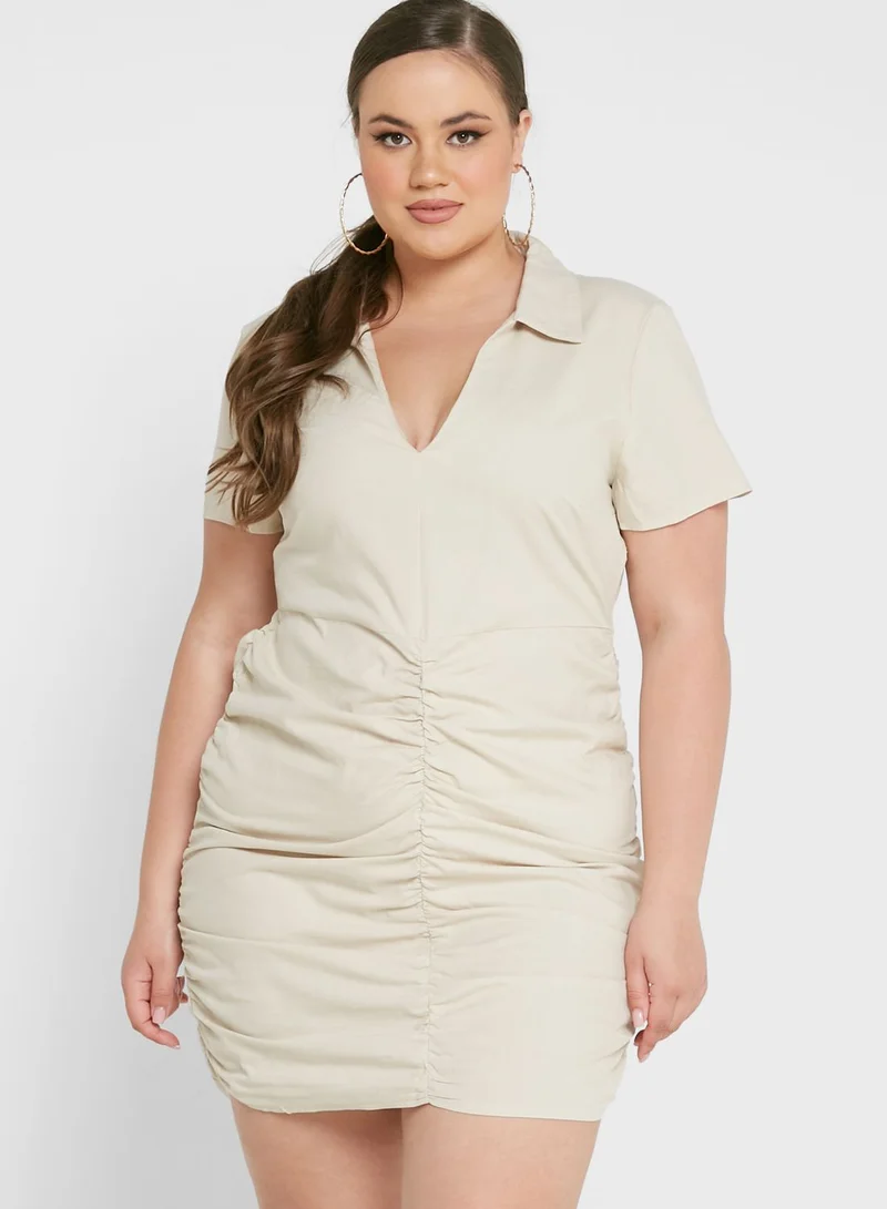 Public Desire Curve Collar Detailed Mini Dress