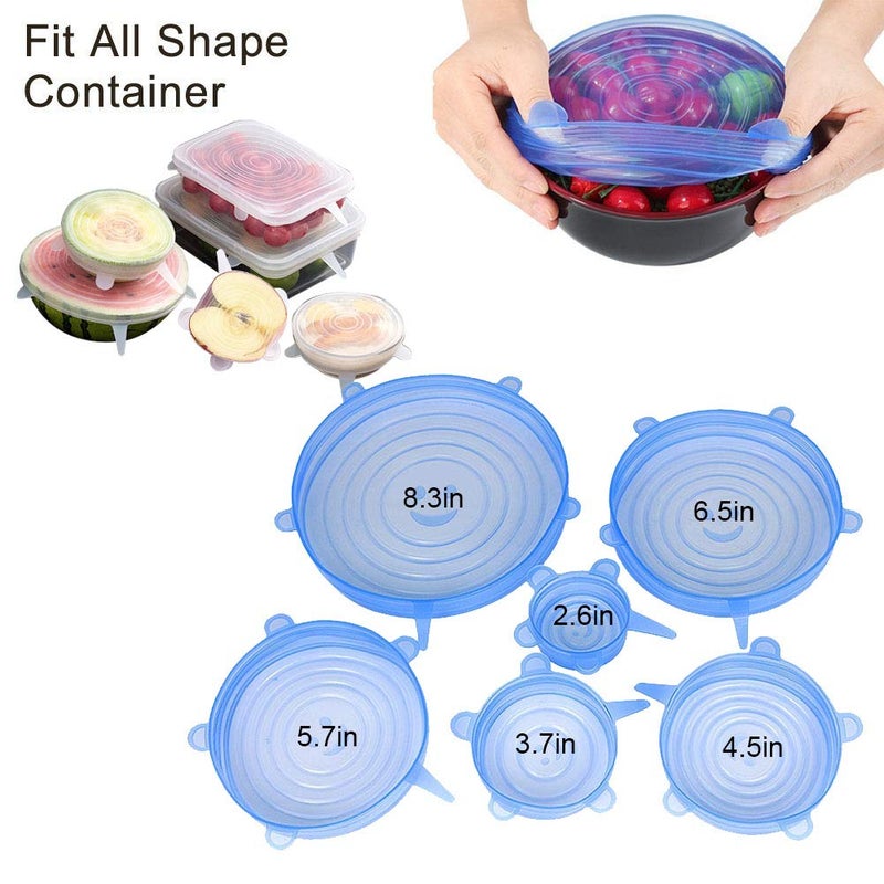 Lanting 6 Pcs Stretchable Food Saver Dishwasher and Freezer, Bowl Covers Reusable, Blue Silicone Stretch Lids - Image 4