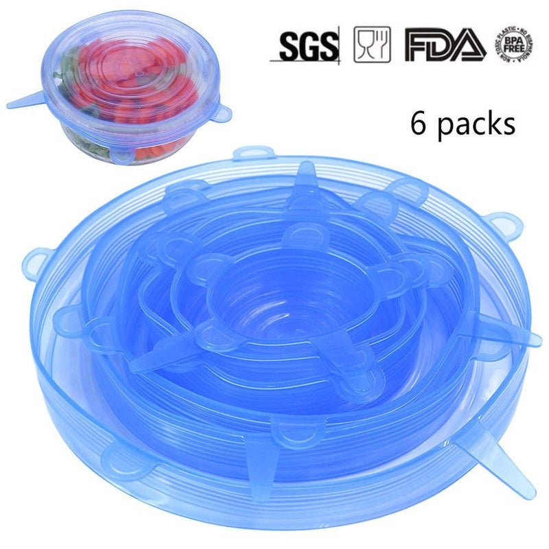 Lanting 6 Pcs Stretchable Food Saver Dishwasher and Freezer, Bowl Covers Reusable, Blue Silicone Stretch Lids - Image 2