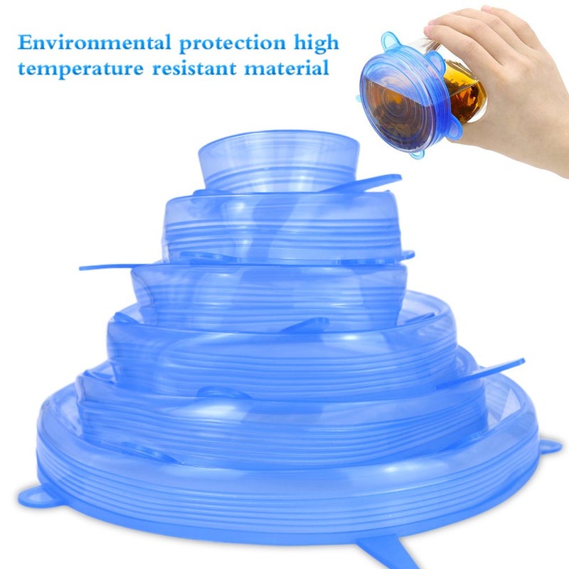 Lanting 6 Pcs Stretchable Food Saver Dishwasher and Freezer, Bowl Covers Reusable, Blue Silicone Stretch Lids - Image 3