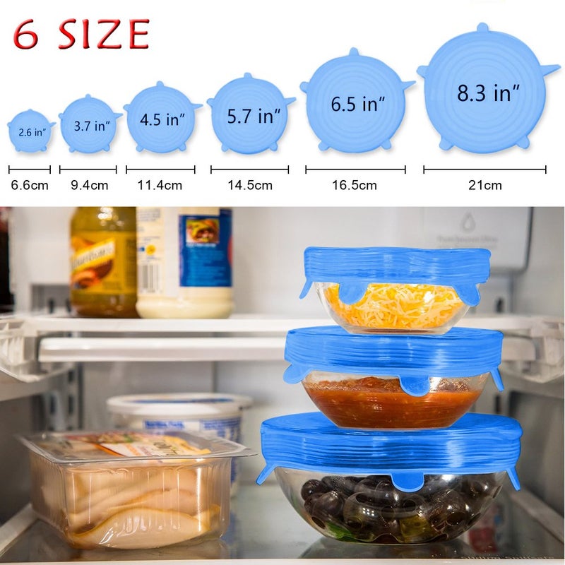 Lanting 6 Pcs Stretchable Food Saver Dishwasher and Freezer, Bowl Covers Reusable, Blue Silicone Stretch Lids - Image 5