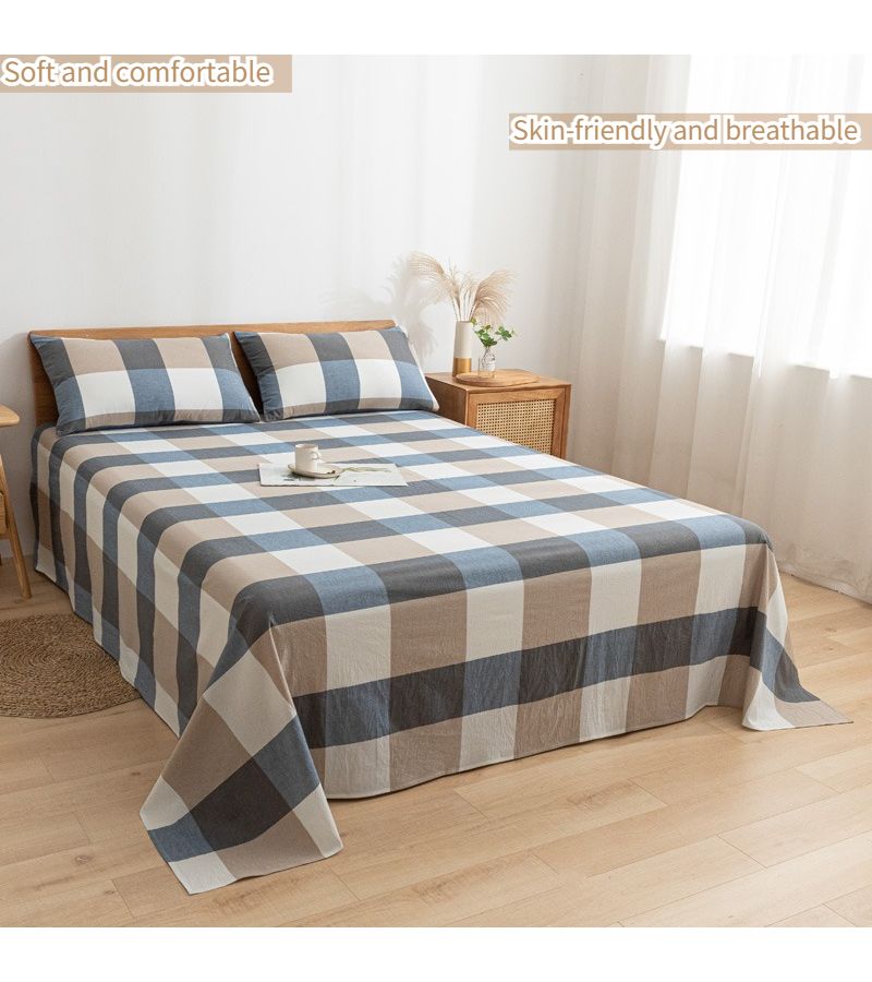 1 Piece Blue Grid Checkered Bed Sheet 62.99 By 90.55 Inches Soft Breathable Skin Friendly Machine Washable All Season Use For Bedroom Guest Room Hotel - Image 2