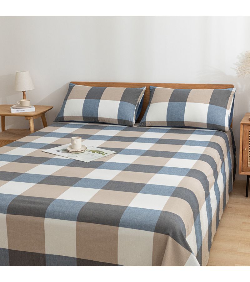 1 Piece Blue Grid Checkered Bed Sheet 62.99 By 90.55 Inches Soft Breathable Skin Friendly Machine Washable All Season Use For Bedroom Guest Room Hotel - Image 4