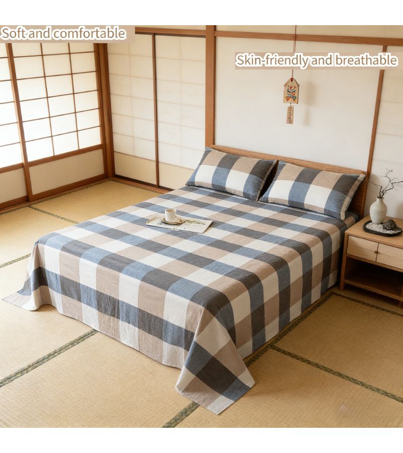 1 Piece Blue Grid Checkered Bed Sheet 62.99 By 90.55 Inches Soft Breathable Skin Friendly Machine Washable All Season Use For Bedroom Guest Room Hotel - Image 1