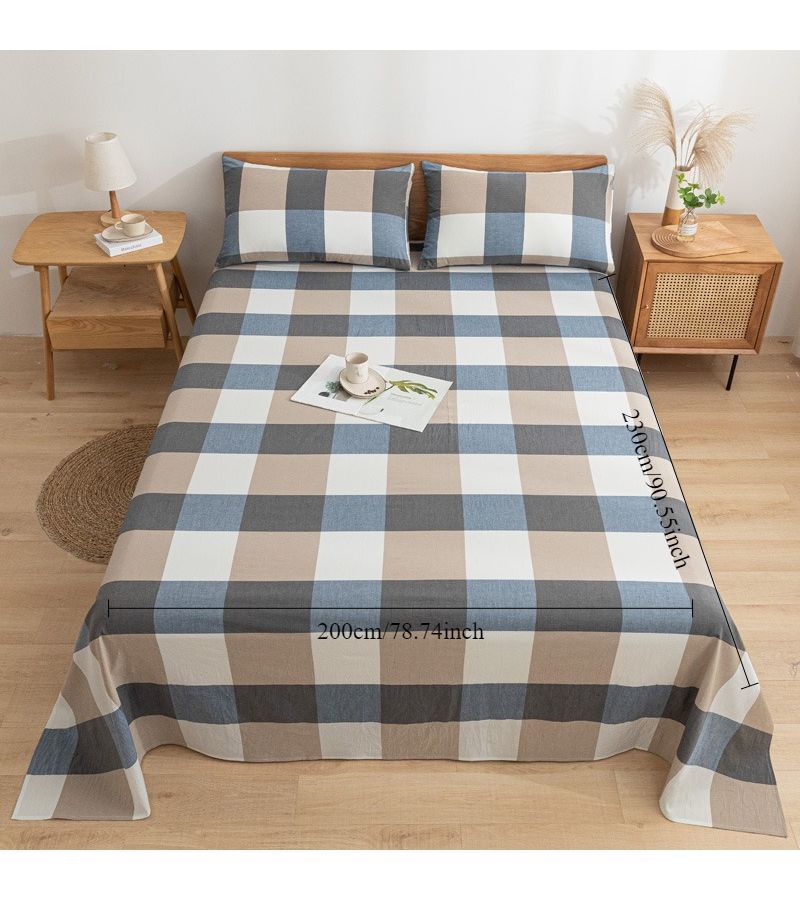1 Piece Blue Grid Checkered Bed Sheet 62.99 By 90.55 Inches Soft Breathable Skin Friendly Machine Washable All Season Use For Bedroom Guest Room Hotel - Image 3