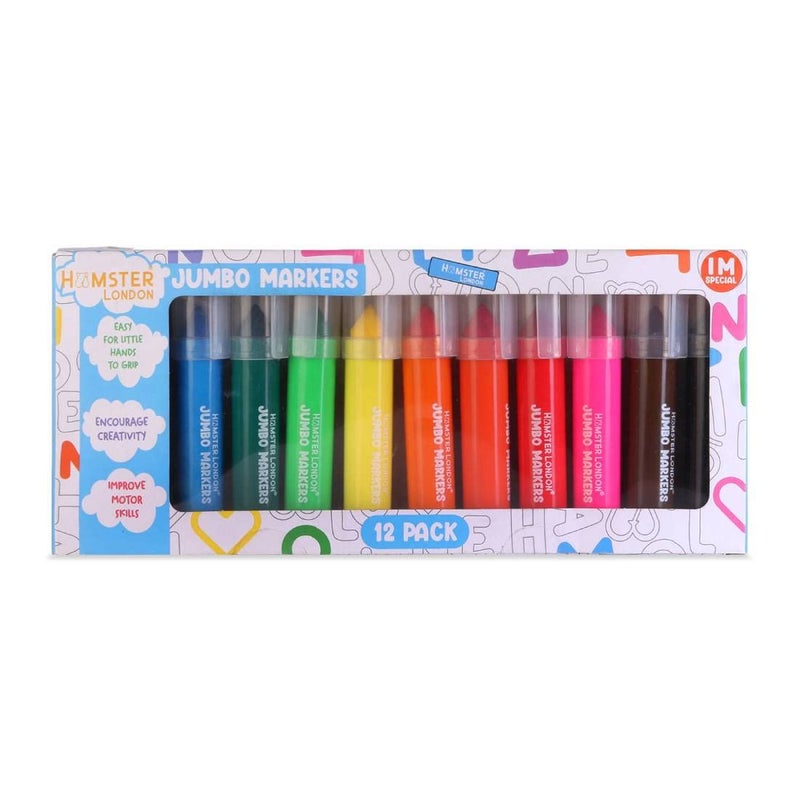 Hamster HAMSTER LONDON Combo Different Color Shades Jumbo Pen Markers for Art Coloring Painting Drawing Posters Gift DIY Art Crafts Scrapbooking Pack of 12 - Image 1