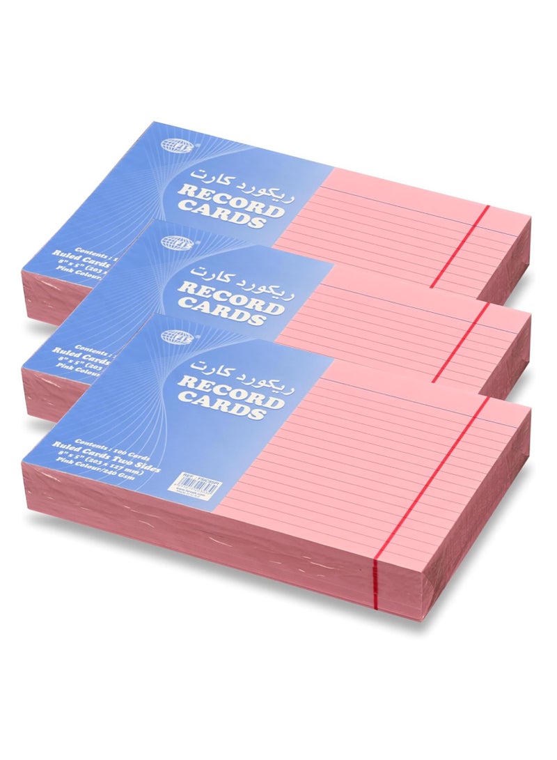 FIS® Ruled Record Cards or Index Cards, Size:8"x5" Inches (203x127mm), Two Sides Single Ruled, 240gsm, 100 Sheets Per Packet, Packet of 3 Pieces, Pink Color-FSIC85PI-3 - Image 1