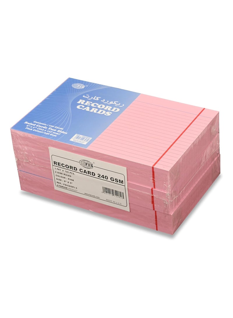 FIS® Ruled Record Cards or Index Cards, Size:8"x5" Inches (203x127mm), Two Sides Single Ruled, 240gsm, 100 Sheets Per Packet, Packet of 3 Pieces, Pink Color-FSIC85PI-3 - Image 4