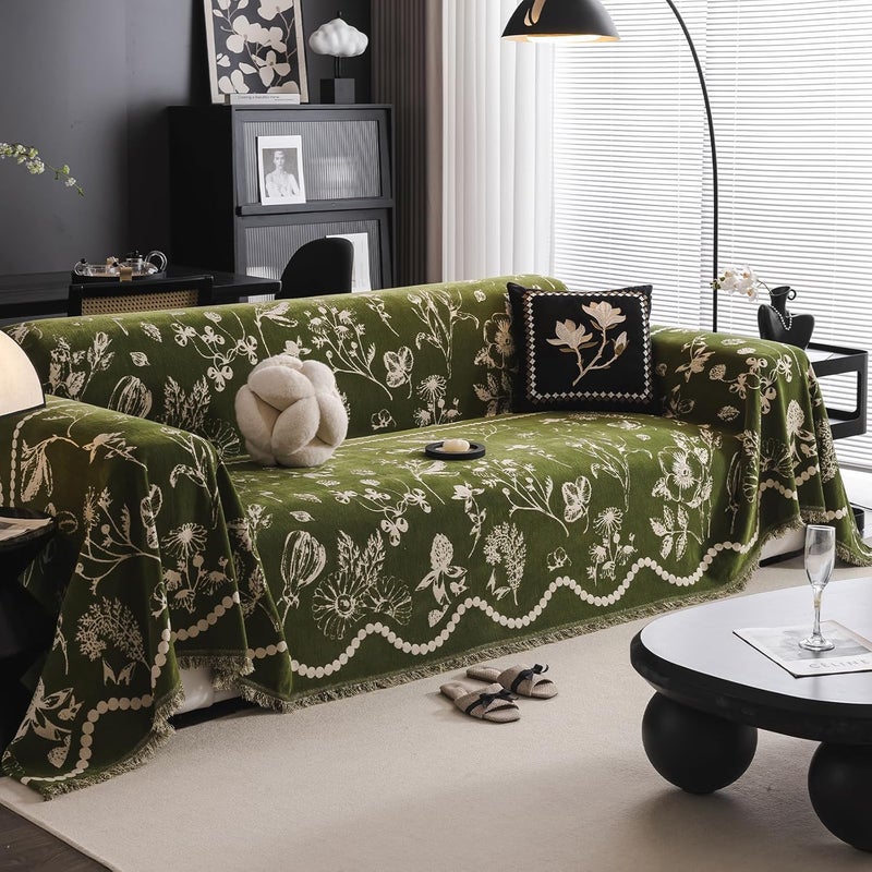 DREAMINGO Green Floral Couch Cover - X-Large 71"x134" - Image 1