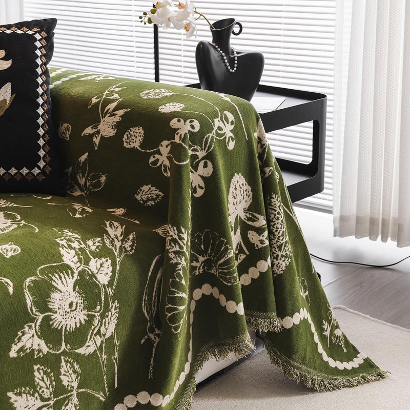 DREAMINGO Green Floral Couch Cover - X-Large 71"x134" - Image 4