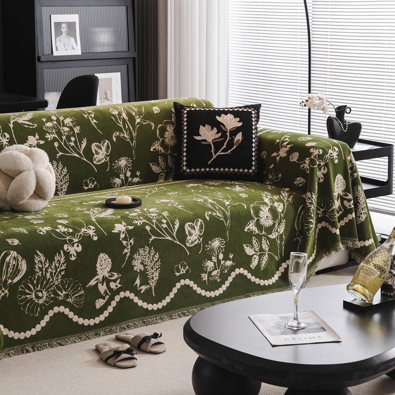 DREAMINGO Green Floral Couch Cover - X-Large 71"x134" - Image 2