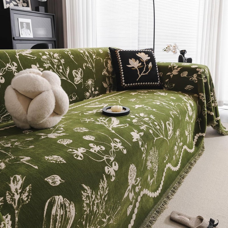DREAMINGO Green Floral Couch Cover - X-Large 71"x134" - Image 3