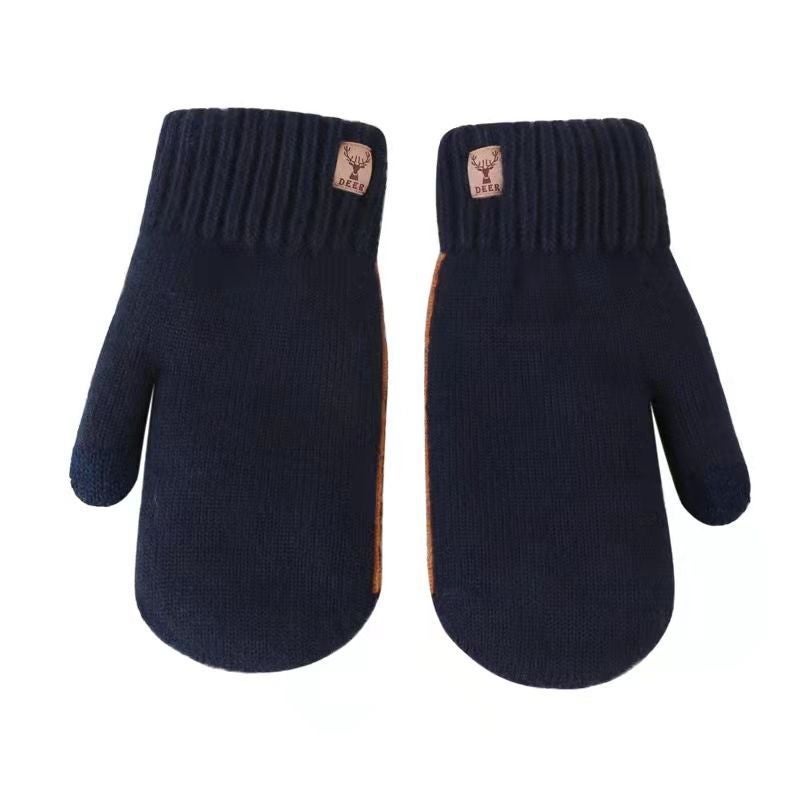 Winter Gloves Warm Knitted Thicken Mens TouchscreenAntler label connecting finger bag cover [Navy Blue]] Antler label connecting finger bag cover [Navy Blue]] 