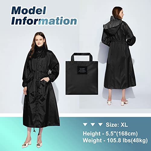 LAMA Womens Long Raincoats Rain Jacket Waterproof Packable Outdoor Hooded Windbreaker Lightweight Adjustable Waist for Outdoors(Black, L) - Image 4