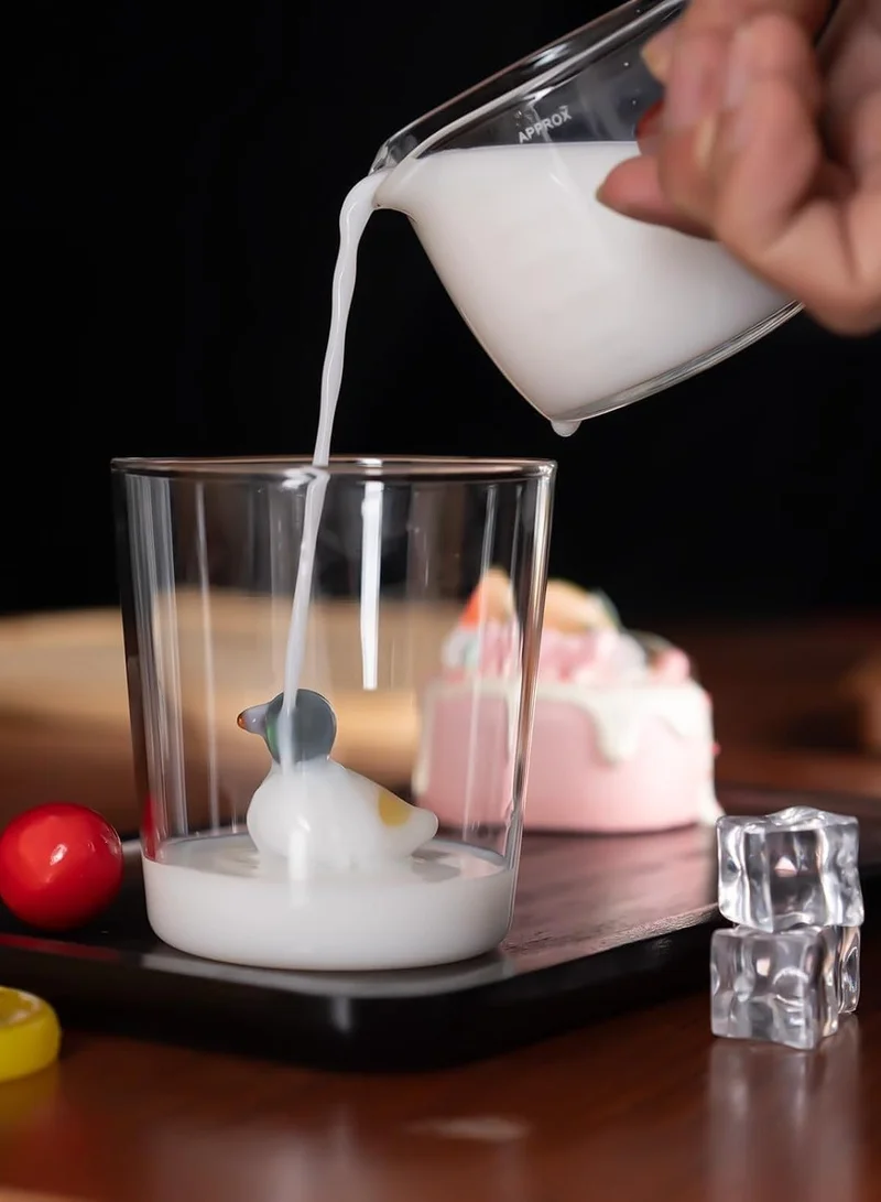 1Chase 3D Duck Design Borosilicate Glass Cup – 300ml | Cute Animal Mug for Tea, Coffee & Present - 1pcs