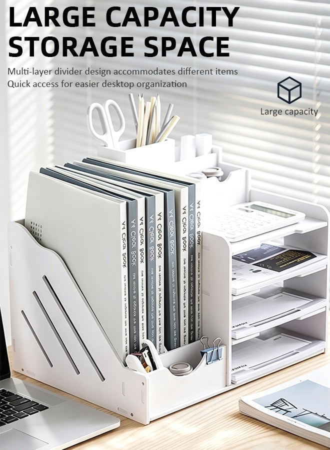 DUNISO 4 Tier Desktop Organizer, Book Holder,Office Desk Organizer, Desk Stationery Storage File Sorter Organizerand Accessories with Magazine Folder Holder for Home Office School Decoration - Image 3