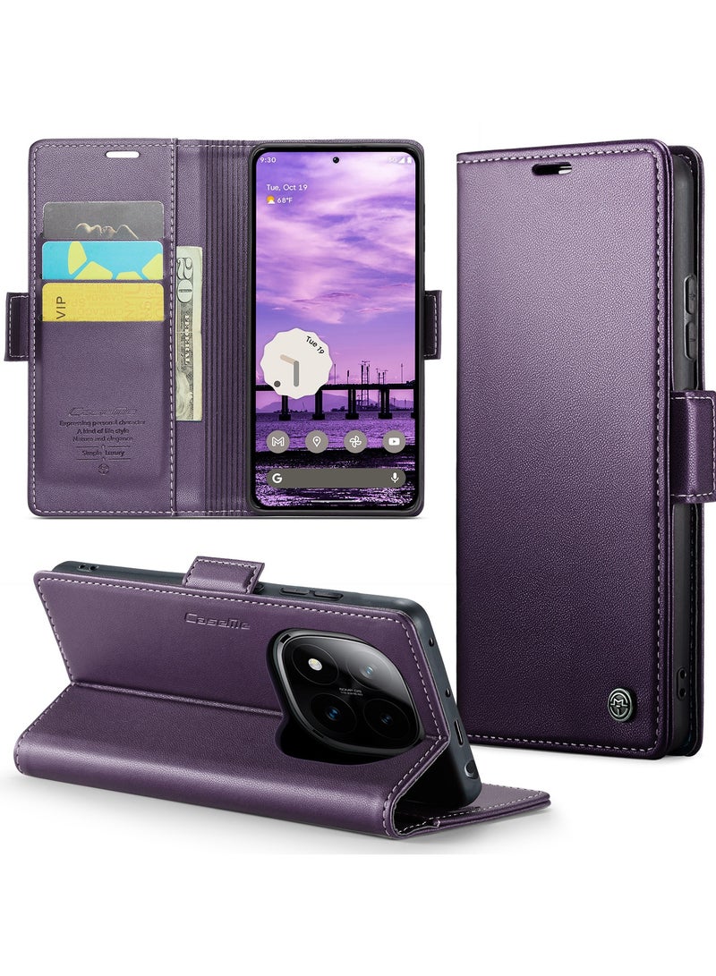 CaseMe Phone Case Luxury PU Leather Design Anti Fingerprint 023 Flip Cover Card Slot Holder Cover For Redmi Note 14 Pro 4G (Purple) - Image 2