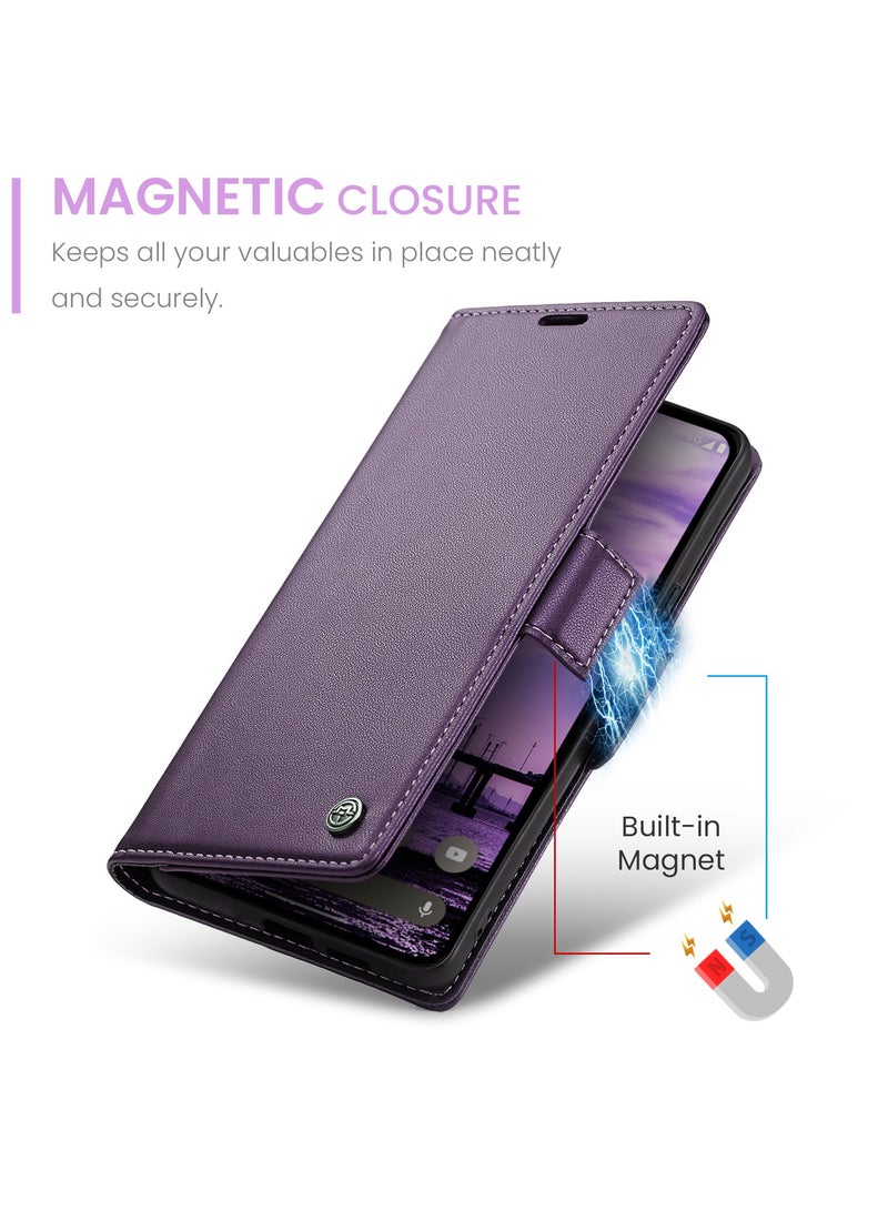 CaseMe Phone Case Luxury PU Leather Design Anti Fingerprint 023 Flip Cover Card Slot Holder Cover For Redmi Note 14 Pro 4G (Purple) - Image 3