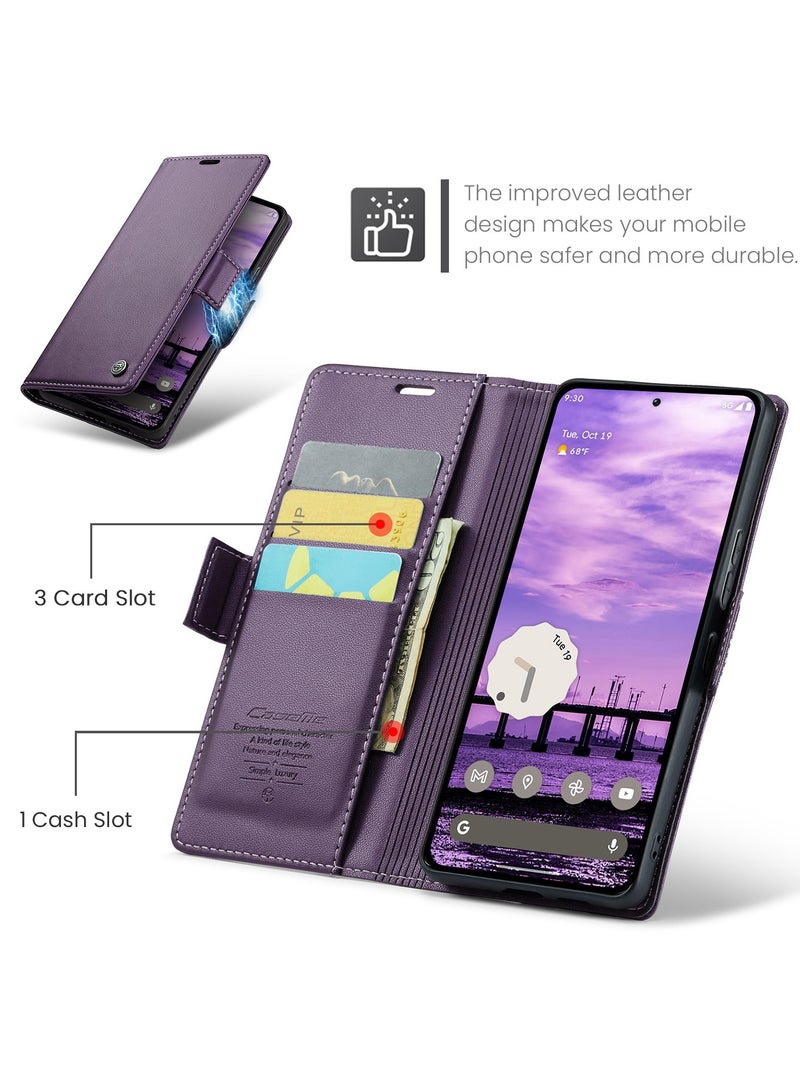 CaseMe Phone Case Luxury PU Leather Design Anti Fingerprint 023 Flip Cover Card Slot Holder Cover For Redmi Note 14 Pro 4G (Purple) - Image 4