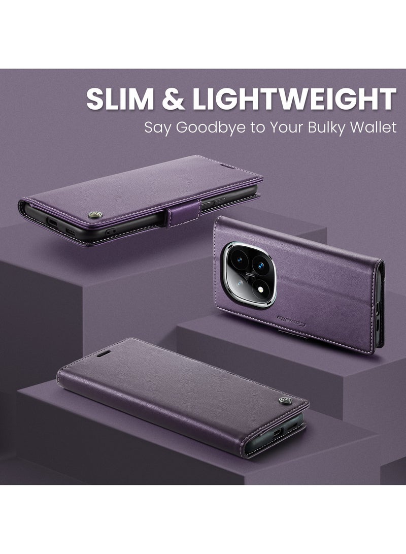 CaseMe Phone Case Luxury PU Leather Design Anti Fingerprint 023 Flip Cover Card Slot Holder Cover For Redmi Note 14 Pro 4G (Purple) - Image 5