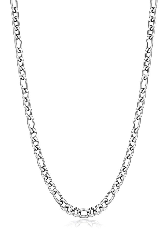 Fiusem قلادة فيجارو فضية اللون من فيوسيم للرجال، سلسلة من الفولاذ المقاوم للصدأ 3.5 مم للرجال والنساء، طولها 20 بوصة - Image 1