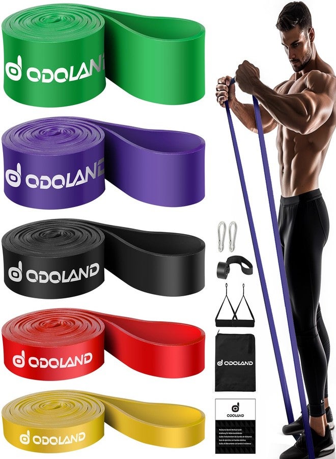 Odoland 5 Packs Pull Up Assist Bands, Odoland Pull Up Straps, Resistance Bands with Door Anchor and Handles, Stretch Mobility, Powerlifting and Extra Durable Exercise Bands with eGuide - Image 2