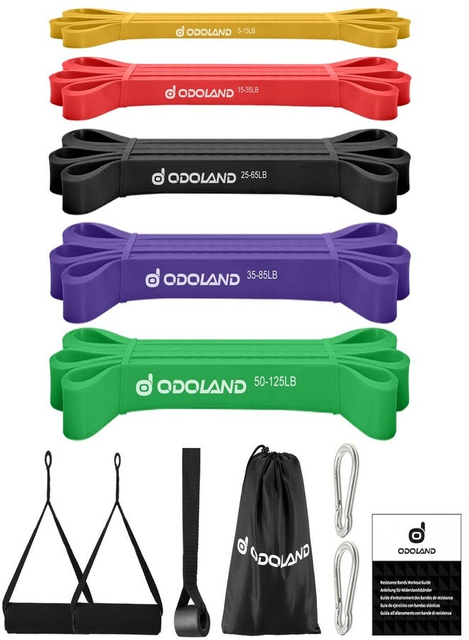 Odoland 5 Packs Pull Up Assist Bands, Odoland Pull Up Straps, Resistance Bands with Door Anchor and Handles, Stretch Mobility, Powerlifting and Extra Durable Exercise Bands with eGuide - Image 1