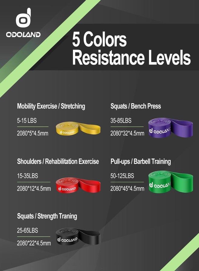Odoland 5 Packs Pull Up Assist Bands, Odoland Pull Up Straps, Resistance Bands with Door Anchor and Handles, Stretch Mobility, Powerlifting and Extra Durable Exercise Bands with eGuide - Image 4