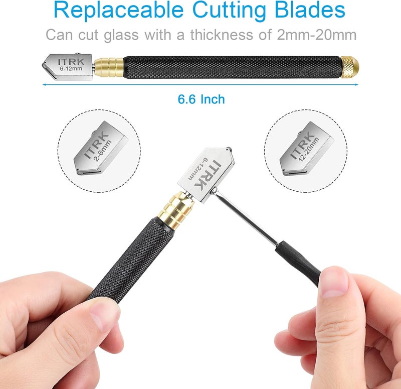 Camdios Glass Cutter 2mm-20mm, Upgrade Glass Cutting Tool with Glass Cutting Oil, Pencil Style Oil Feed Carbide Tip Glass Cutter for Mirror/Tiles/Mosaic. - Image 5