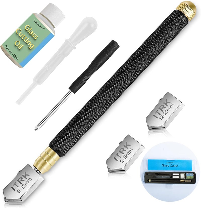 Camdios Glass Cutter 2mm-20mm, Upgrade Glass Cutting Tool with Glass Cutting Oil, Pencil Style Oil Feed Carbide Tip Glass Cutter for Mirror/Tiles/Mosaic. - Image 1