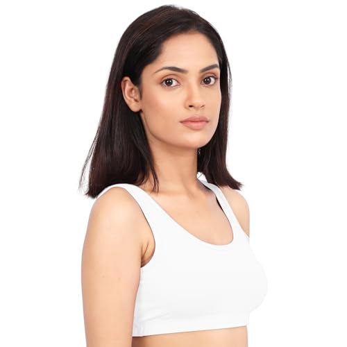 DChica Sports Bra for Women's, Cotton Non-Padded Full Coverage, Non-Wired T-Shirt Gym Workout Bra with Regular Broad Strap, Training Bra for Young Women (Pack of 1) White - Image 5