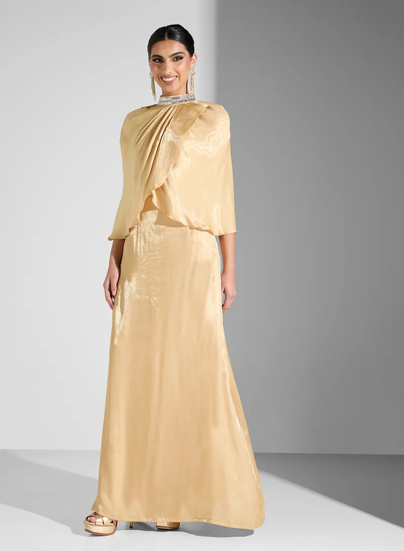 Golden Apple Draped Metallic Gown