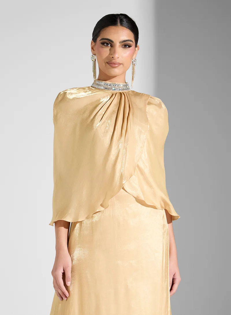 Golden Apple Draped Metallic Gown