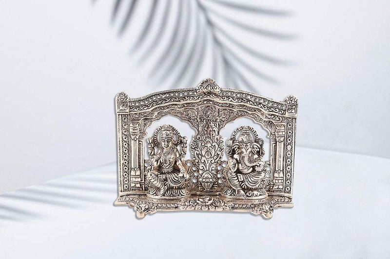 INTERNATIONAL GIFT Silver Plated Laxmi Ganesh God Idol Statue Oxidized Finish with 2 Piece Jyot with Beautiful Velvet Box Packing and with Carry Bag 15H x 20W x 45L Centimeters - Image 3