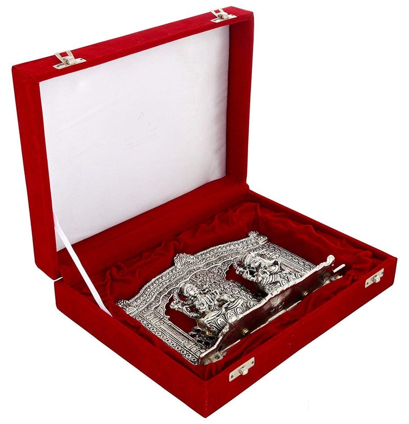 INTERNATIONAL GIFT Silver Plated Laxmi Ganesh God Idol Statue Oxidized Finish with 2 Piece Jyot with Beautiful Velvet Box Packing and with Carry Bag 15H x 20W x 45L Centimeters - Image 4