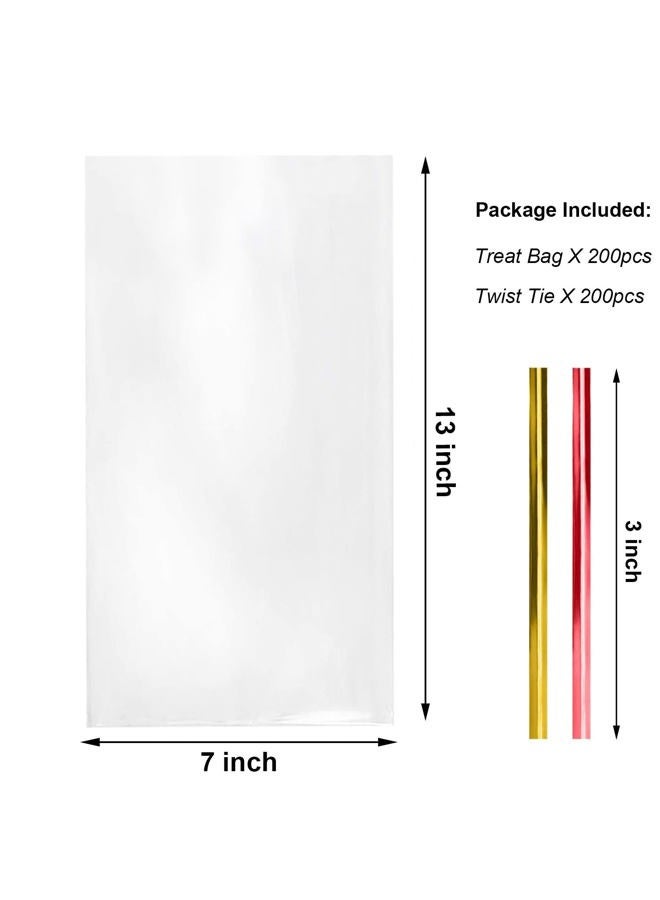 Morepack Cello Cellophane Treat Bags,200 Pieces 7x13 Inches Clear Plastic Gift Bags with Twist Ties,Party Favor Bags - Image 2