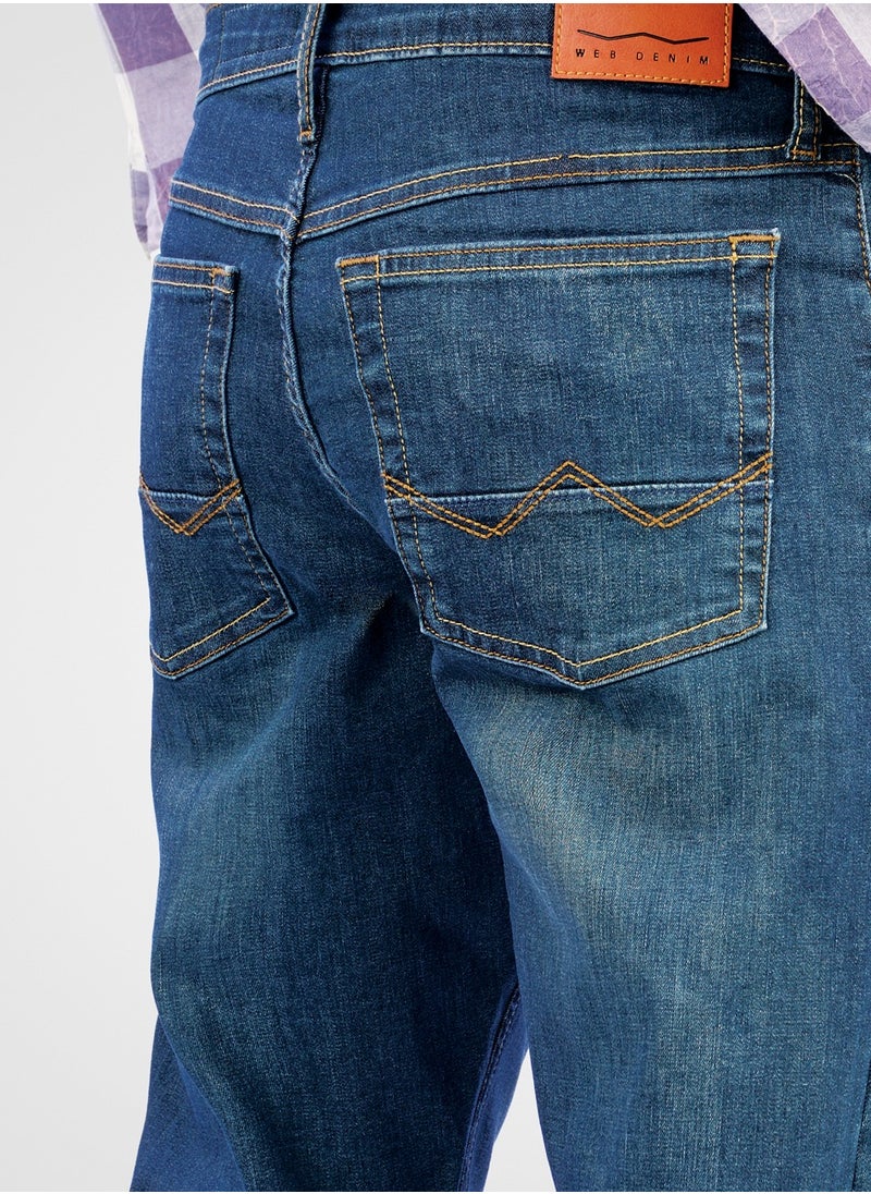Web Denim Web Denim Dark Tinted Mid Waist Regular Fit Straight Stretchable Casual Jeans Fashionable Relaxed Fit Comfortable Denim Pant For Men  - Image 4