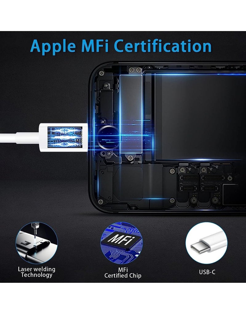 كابل معتمد من MFi من نوع C إلى Lightning لجهاز iPhone 14 Pro Max/ 13/13 Pro/13 Mini/12/12 Mini/12 Pro/11 Pro/11 Pro Max، عبوة من 2 - Image 3