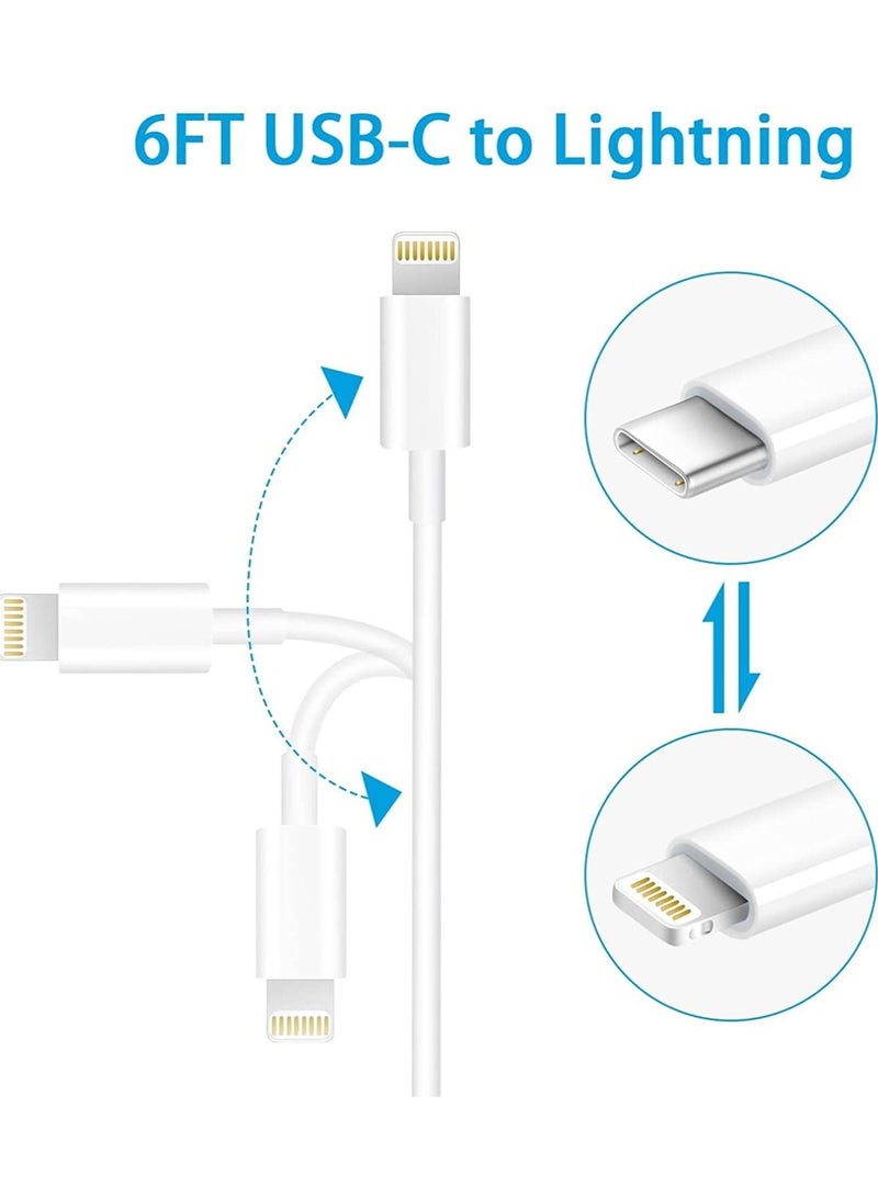 كابل معتمد من MFi من نوع C إلى Lightning لجهاز iPhone 14 Pro Max/ 13/13 Pro/13 Mini/12/12 Mini/12 Pro/11 Pro/11 Pro Max، عبوة من 2 - Image 2