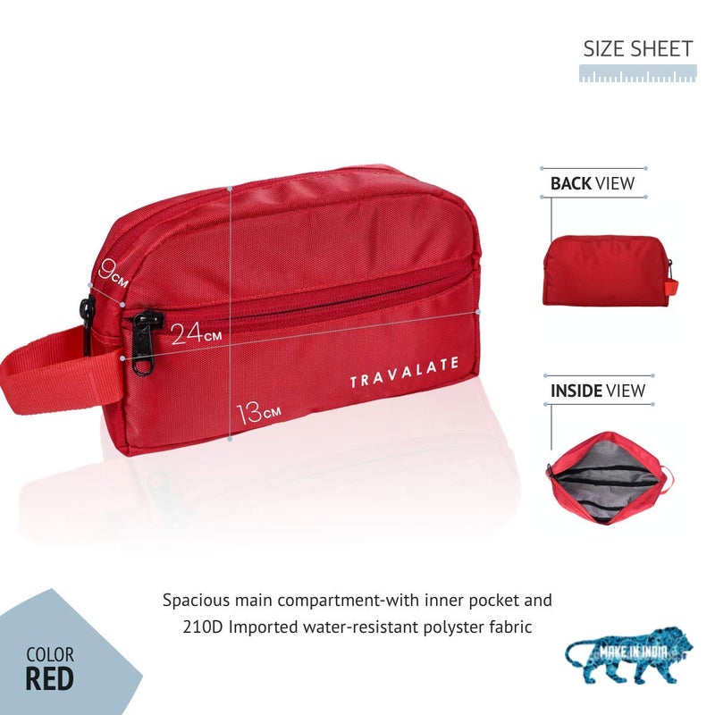 TRAVALATE Polyester Toiletry Travel Bags Makeup Shaving Kit Pouch for Men & Women, Single Part Multipurpose kit Bag for Toiletrys - Red - Image 2